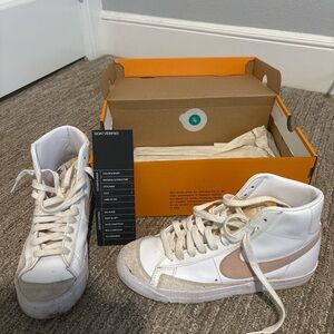 Nike White and Pink High-Top Sneakers